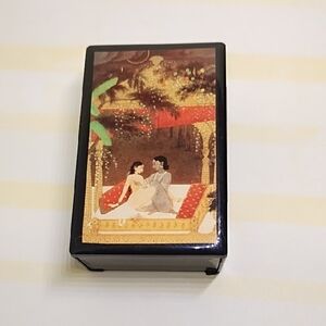 Decorative Black Plastic Sliding Trinket Box W Romantic Scene Inspired By India